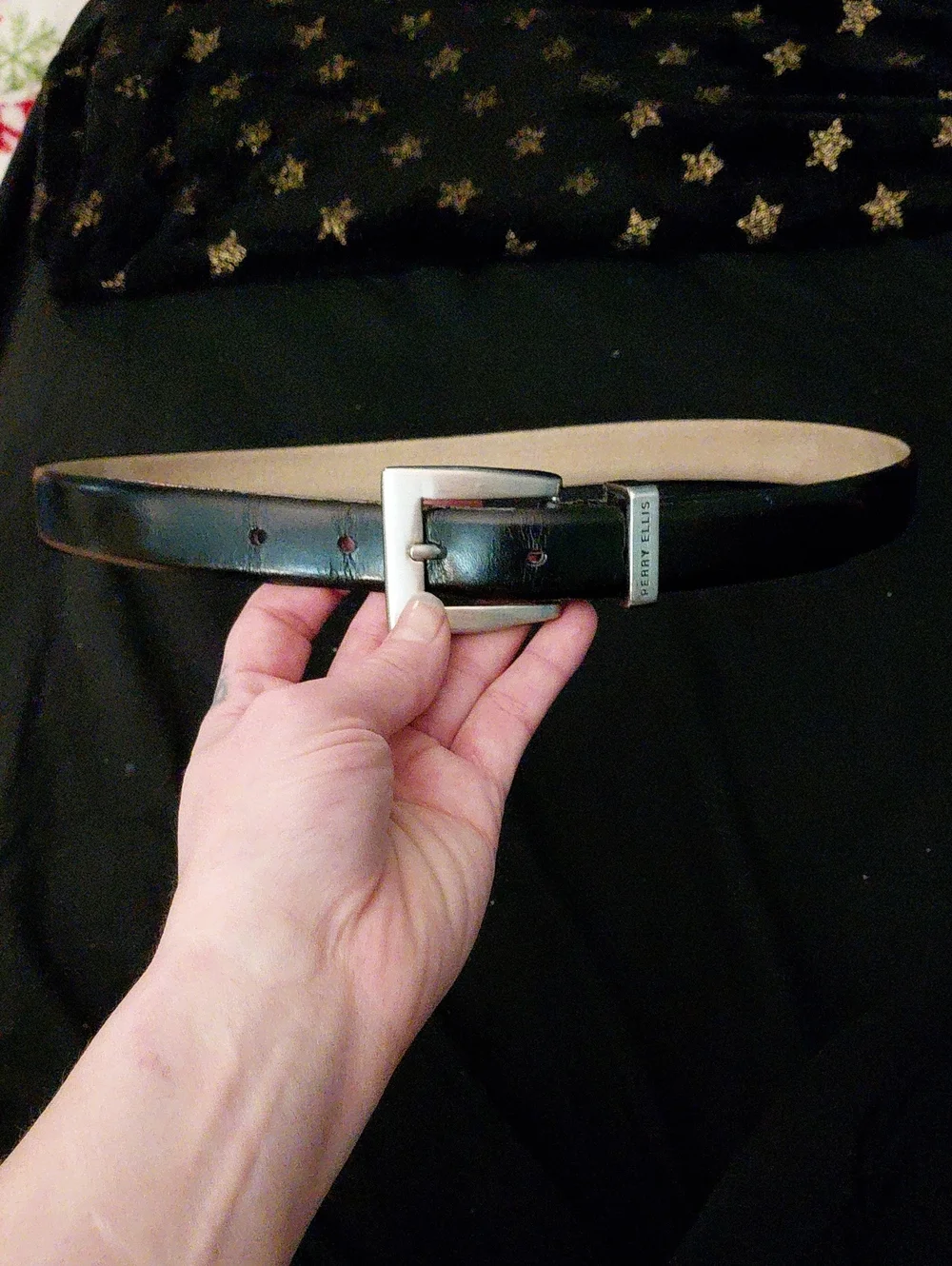 Perry Ellis Boys Youth Black Leather Belt with Silver Buckle
